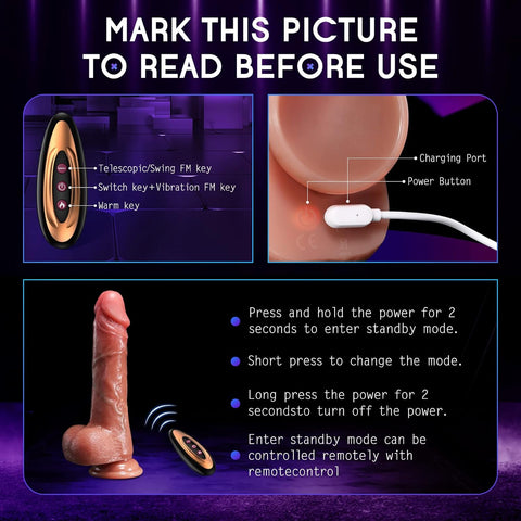 Thrusting Dildo Vibrator Sex Toys - Realistic Silicone Dildos Sex Toy for G-Spot & Anal Stimulation, 8 Thrusting, 10 Vibrating & Heating Modes,...